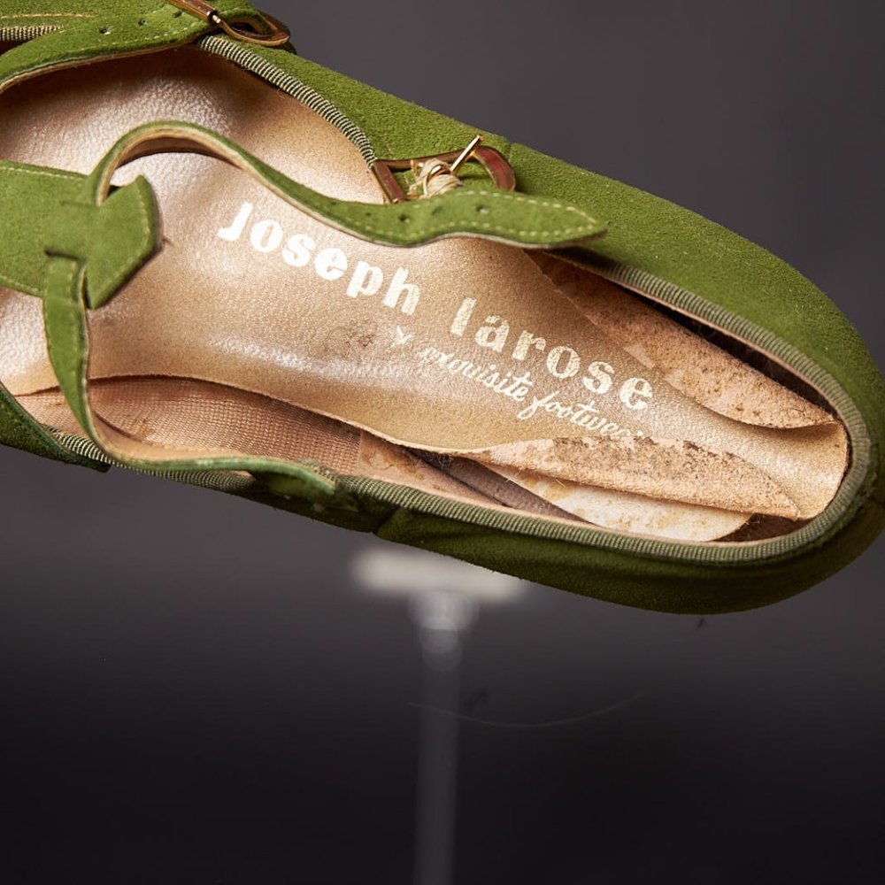 1950s Green Suede Mary Jane Wedges Shoes
